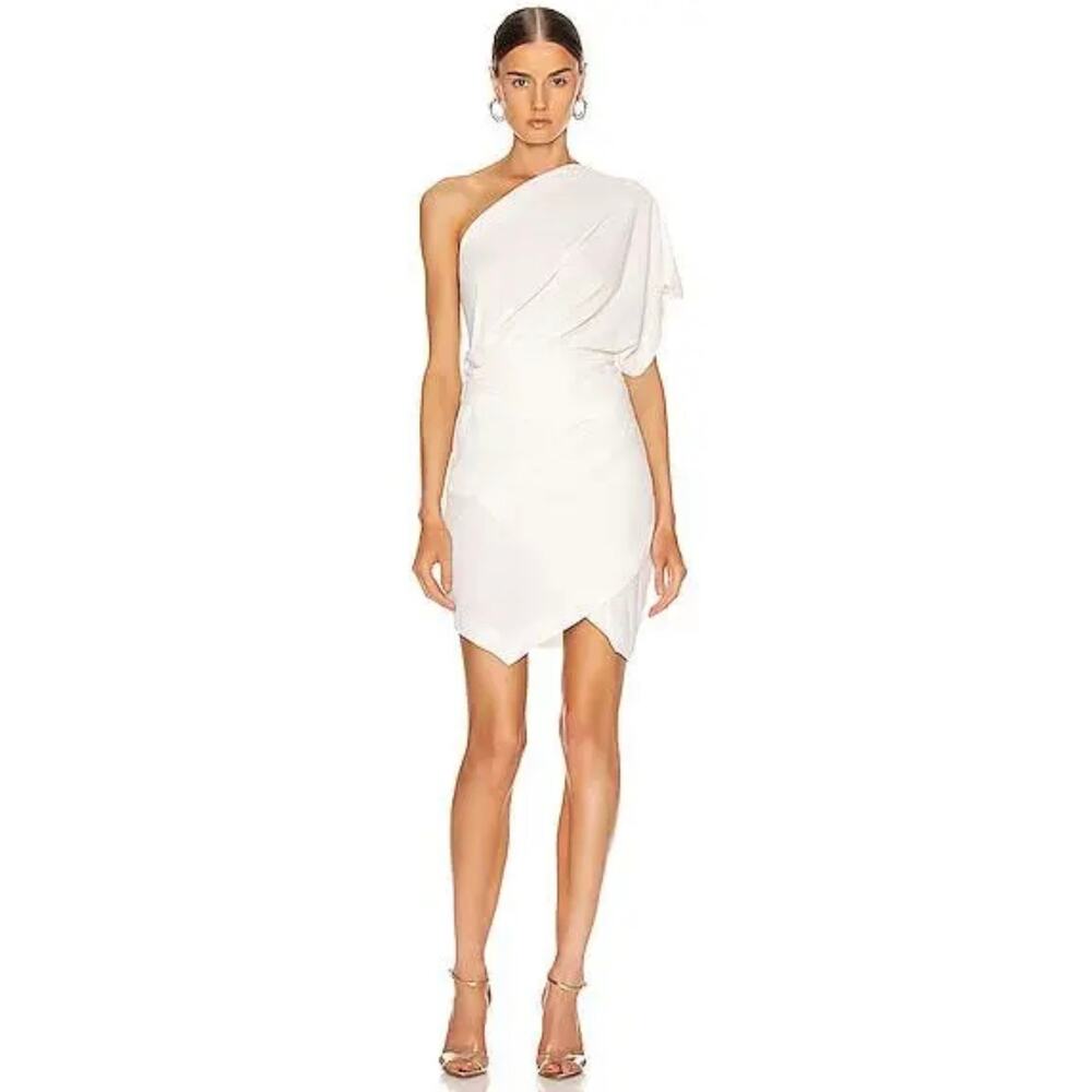 New IRO Ferila One Shoulder Chalk White Mini Cocktail Dress Structural Size 36 4